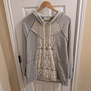 Gray and Cream Lace Hoodie Top